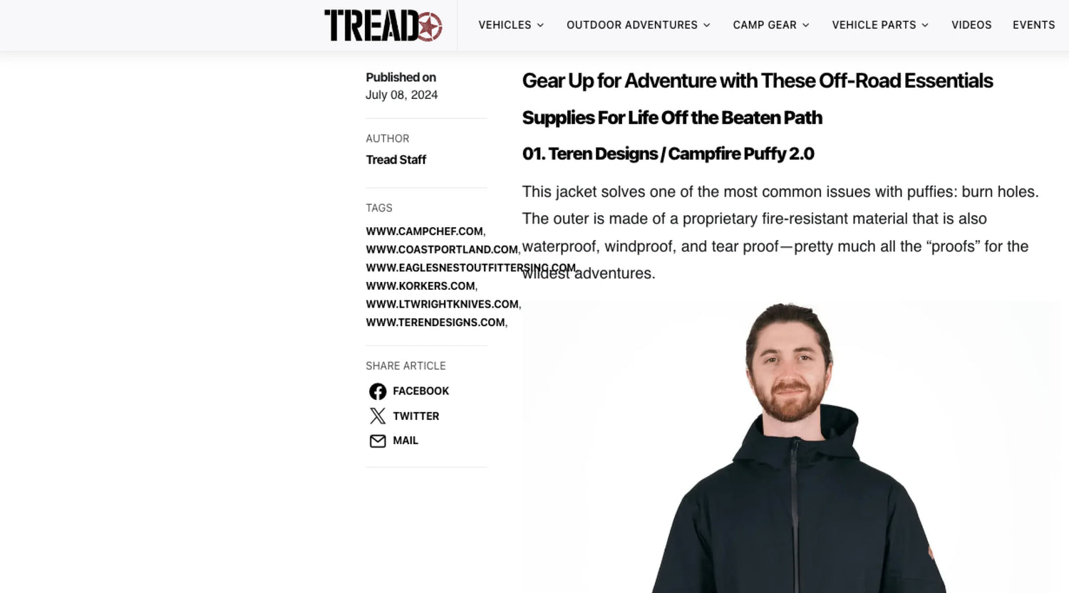 Tread Magazine Feature of Campfire Puffy 2.0