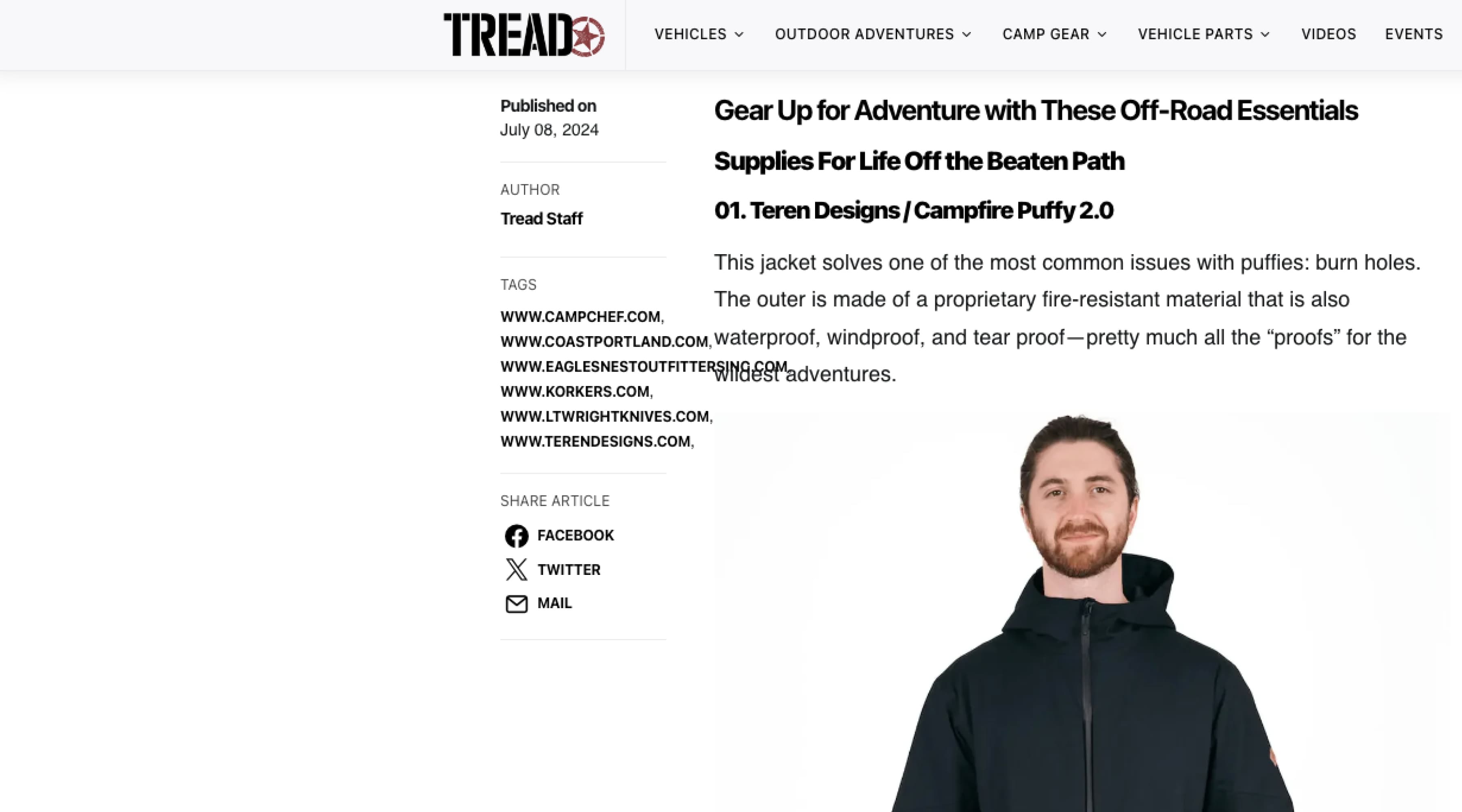 Tread Magazine Feature of Campfire Puffy 2.0